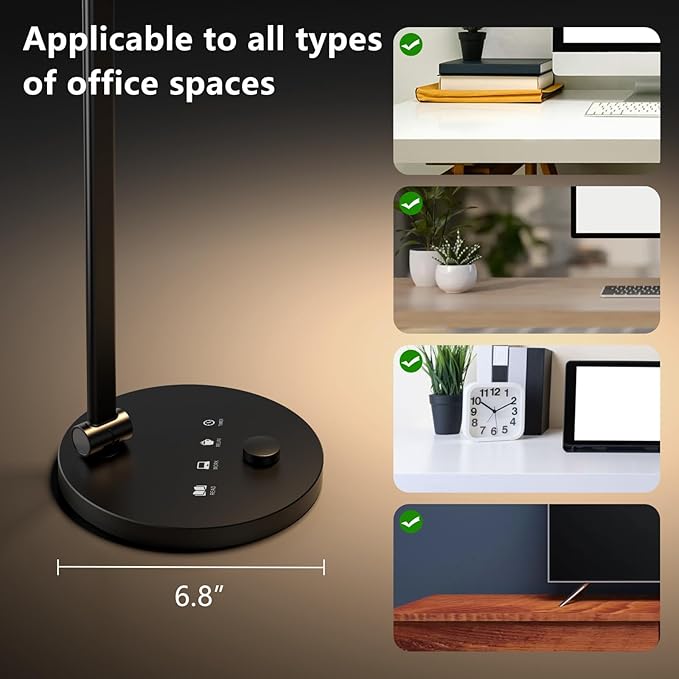 ANNAITE LED Desk Lamp for Home Office, Eye-Caring Modern Desk Light, 3 Color Temperature 10 Brightness Computer Light, Dimmable Desk Light with Memory & Timer Func, Metal Swing Arm Table Lamp (Black)