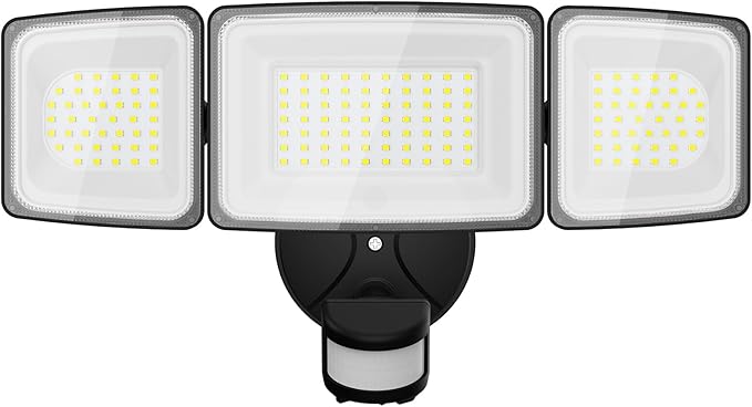 Onforu 100W LED Security Lights Motion Sensor Light Outdoor, 9000lm Super Bright Flood Light Motion Detector with 3 Head, IP65 Waterproof Exterior Floodlight, 6000K Wall Light for Entryway, Garage