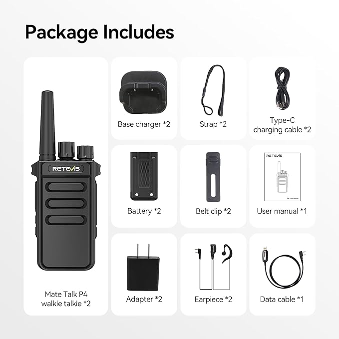 Retevis MateTalk P4 Digital Walkie Talkies with Earpice, Dual Mode, Secure Call, Long Range Waterproof 2 Way Radio for Adults, Rechargeable, Type-C, VOX, DMR Radio for Hotel School Church(2 Pack)