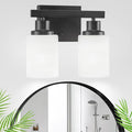 DIKAIDA Bathroom Light Fixtures Over Mirror, 2-Light Modern Matte Black Vanity Lights with White Frosted Glass Shade, Bathroom Wall Lamp Sconces for Mirror Bedroom, Living Room Hallway Small Space