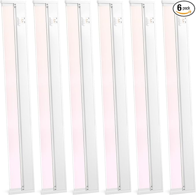 24" 6Pack Hardwired Under Cabinet LED Light Plug in, 16W 1200LM, 3CCT (3000K/4000K/5000K), Rotatable 45°, Connect Up to 10 Fixtures, Under Counter Lights Linkable for Kitchens and Offices,YT-4208-22-6