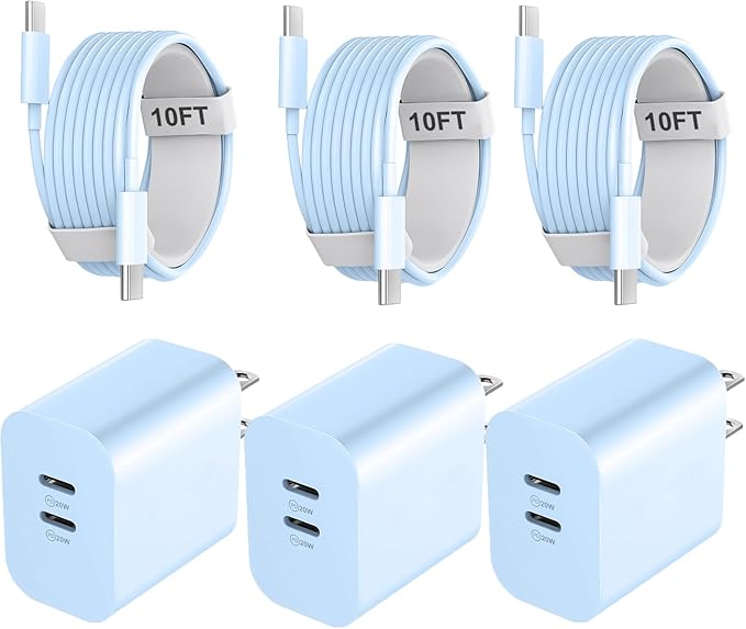 Charger for Phone 17/16/15 Pro Max, 20W Dual Port USB C Fast Charger Block with 10FT Long USB C to C Fast Charging Cord Cable for iPhone 17 16 15 Pro Max/17 16 15 Pro/16 15/16 15 Plus