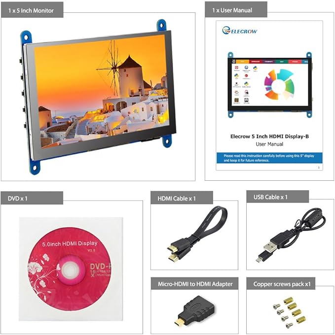 ELECROW 5 Inch Touch Screen Monitor for Raspberry Pi - 800×480 Mini Monitor Touchscreen LCD Display Compatible with Raspberry Pi 5/4/3B+/3B, BB Black, Banana Pi, Jetson Nano, Windows, PC