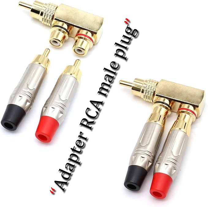 LOCHSOEL RCA Splitter Adapter,Right Angle RCA Male to 2 Female AV Splitter Adapter Gold Plated Connector(2Pack)