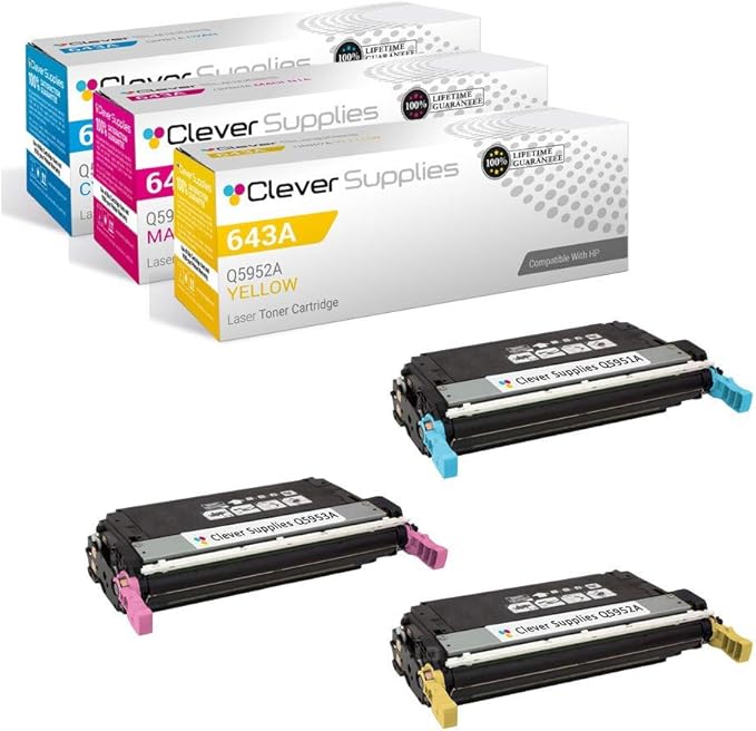 CS Replacement Toner Cartridge Compatible with HP 4700 Q5951A Cyan Q5952A Yellow Q5953A Magenta 643A Color 4700 4700DN 4700DTN 4700N 4700PH+ 4710 3 Color Set