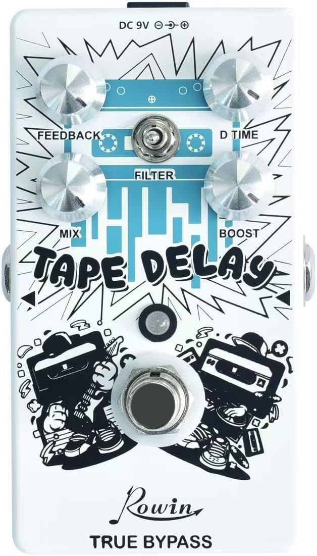 Rowin Tape Delay Guitar Pedal with Reverb Boost Effect Pedal Full Size True Bypass RE-01
