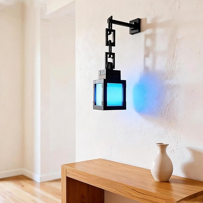 Neioaas Pixelated Lantern Night Lamp - 16 Color Changing Hanging Lantern Lamp, Rechargeable LED Wall and Table Decoration for Boys, Girls, and Adults, Playroom and Bedroom Decoration