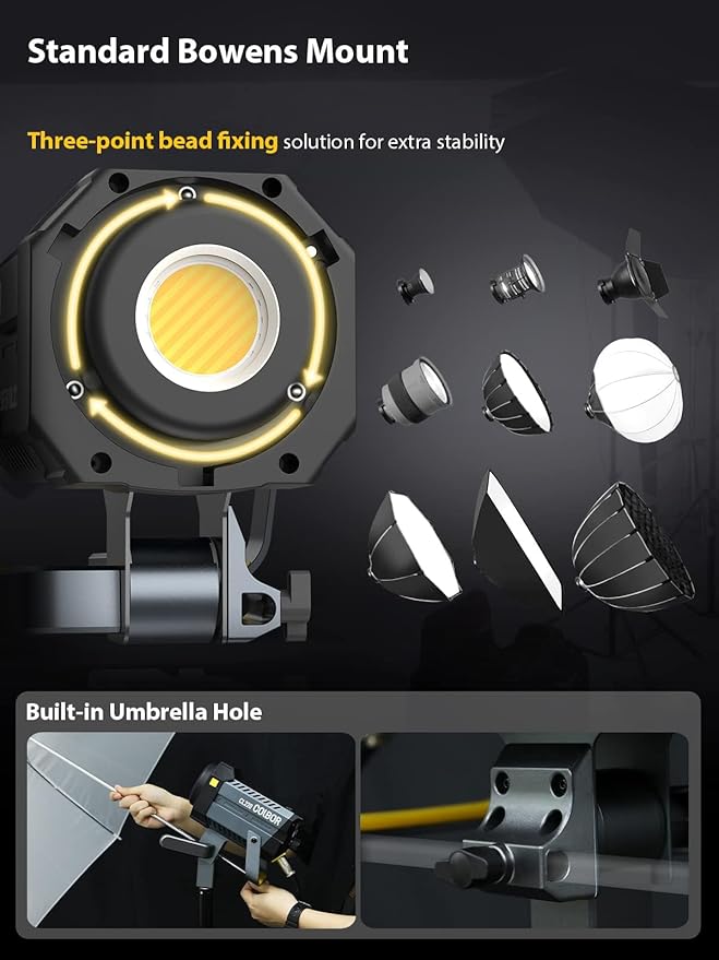 Video Light, COLBOR CL220 Lite 220W Continuous Lighting 2700-6500K Bi-Color CRI96+ 9,430Lux@3.3ft with 10 Light Effects for Film Photography【Carrying Bag and Reflector NOT Included】