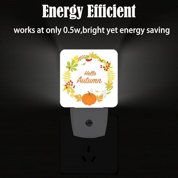 FSHVQKD Hello Autumn Night Light,Plug Into Wall with Dusk to Dawn Light Sensors, Warm Nightlights for Bedroom, Bathroom, Hallway, Kitchen, Gifts Ideal for Boys Girls Women Men