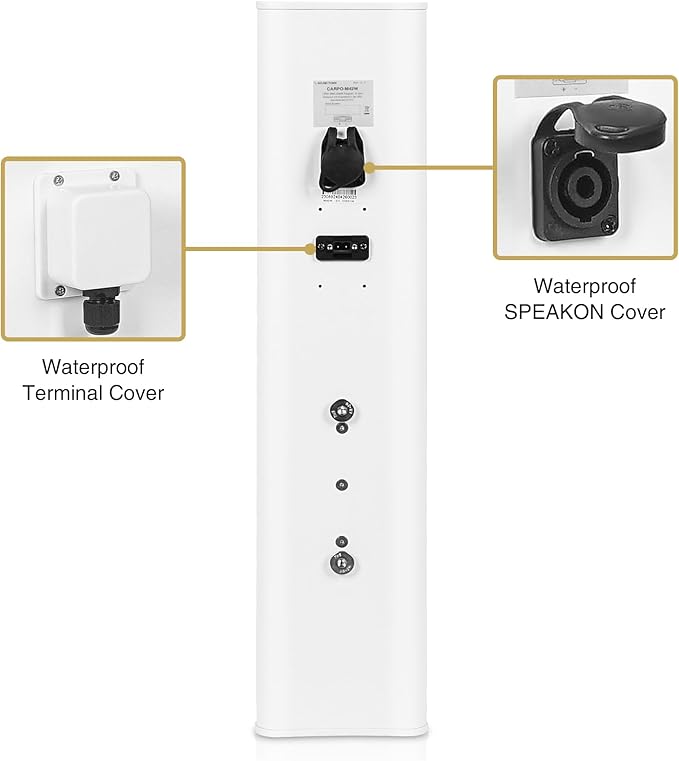 Sound Town Weatherproof Compact Aluminum Line Array Column Speaker with Wall Mount Bracket, 4 x 3 Woofers, 2 x 1.2 Dome Tweeters, White, for Church, Indoor & Outdoor Installation (CARPO-M42W)