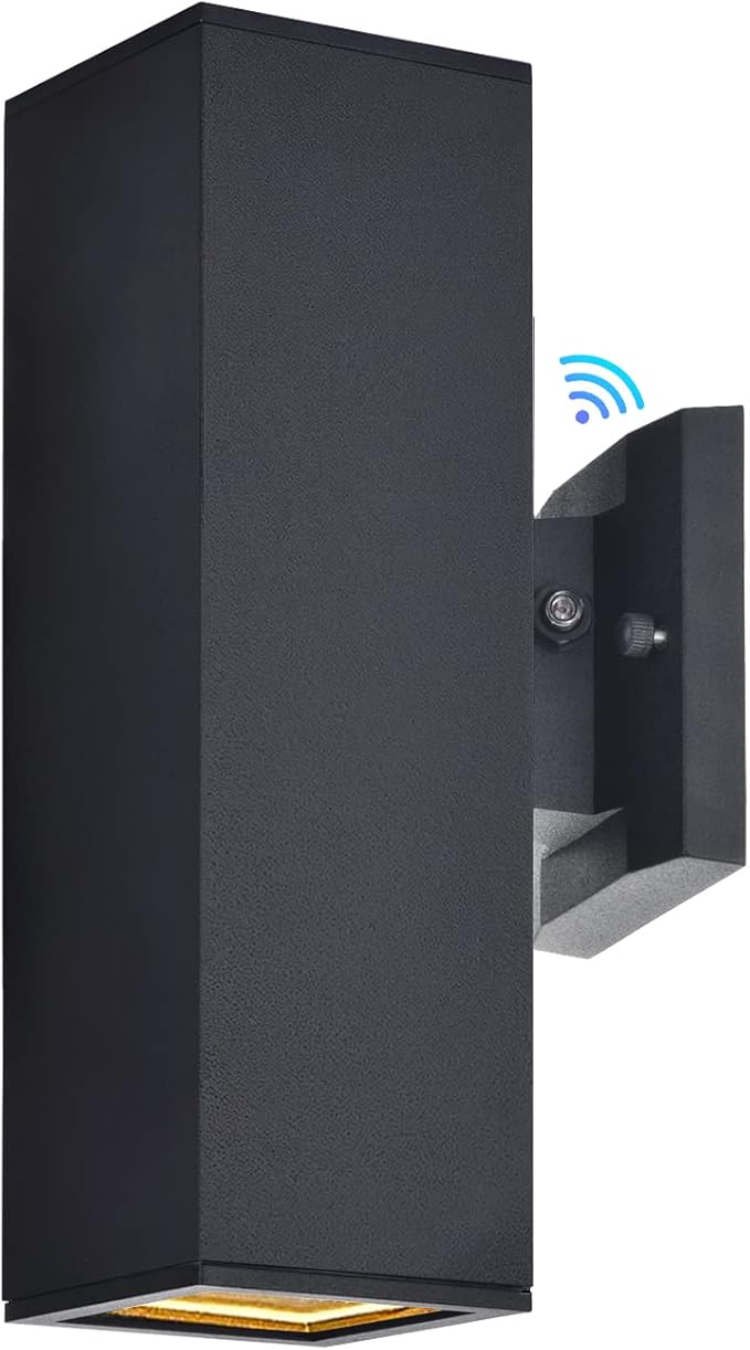 wowlite Outdoor Wall Light with Dusk to Dawn Sensor, 2700K Warm Light LED Up Down Sconce, Waterproof 13" Modern Square Matte Black Exterior Light Fixture Wall Mount for Porch Patio Garage, ETL Listed