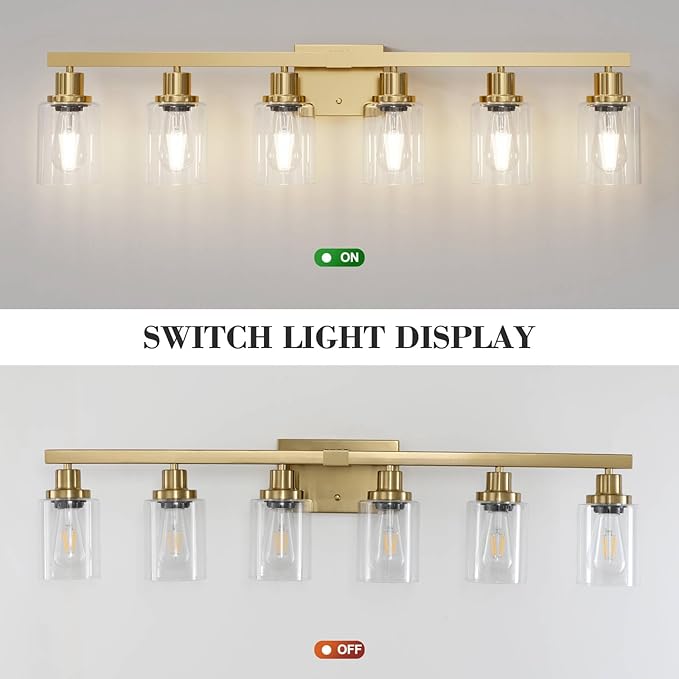 DIKAIDA 6 Light Gold Bathroom Vanity Light,Bathroom Light Fixtures, 38" Modern Brushed Gold Vanity Lighting Fixtures for Bathroom Over Mirror, Gold Sconces Wall Lighting for Bedroom