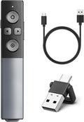 2-in-1 USB Type C Presentation Clicker Wireless Presenter Remote Clicker, Rechargeable Clicker for Powerpoint Presentations, Google Slide Advancer Slideshow Presnetation Clicker (Aluminium Alloy)