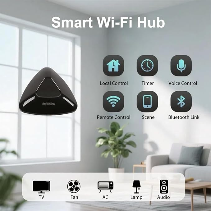 BroadLink Universal IR/RF Remote RM MAX, Wi-Fi & BLE Smart Hub for TV/AC/Blinds, Voice Control, Compatible with Alexa & Google Assistant, Local Control & Fast Setup