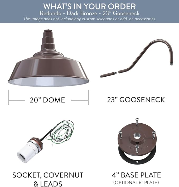 Steel Lighting Co. Large Outdoor Barn Light | Gooseneck Light Fixture | Made in America from 18-Gauge Steel | 20" Dome | 23" Gooseneck Dark Bronze Exterior/White Interior