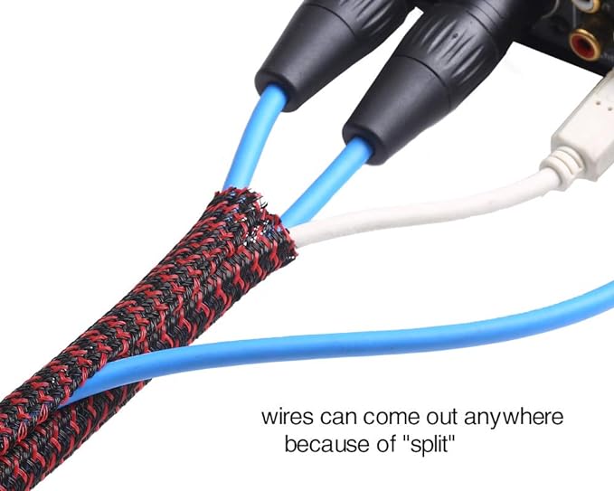 Alex Tech 25ft - 3/4 inch Cord Protector Wire Loom Tubing Cable Sleeve Split Sleeving For USB Cable Power Cord Audio Video Cable – Protect Cat From Chewing Cords - Blackred