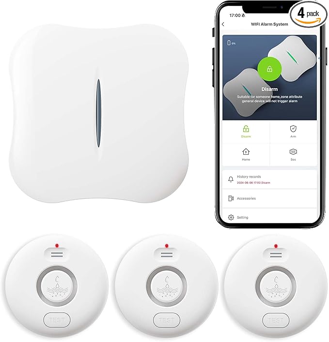 WiFi Water Leak Detectors for Home 3 Pack, Wireless Smart Water Leak Sensor, 120dB Adjustable Water Sensor Alarm Leak Detector, APP Alerts, 3 Water Sensors & 1 Hub for Kitchen, Bathroom, Sink, Laundry