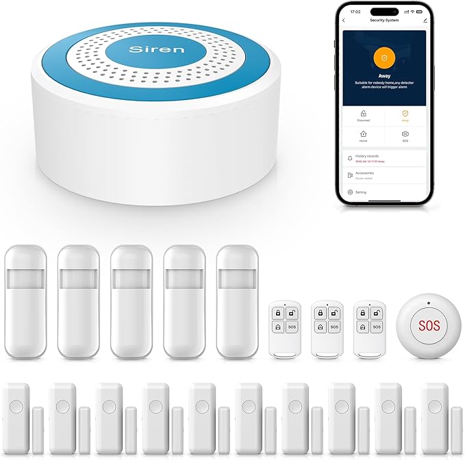 PGST Home Alarm System,Smart Home Security Systems with Instant Tuya App Alerts,20 Pieces Door Alarm Kits Siren Hub with Motion and Door Sensors,Remote,Work with Alexa for Villa,Apartment,Kids Safety