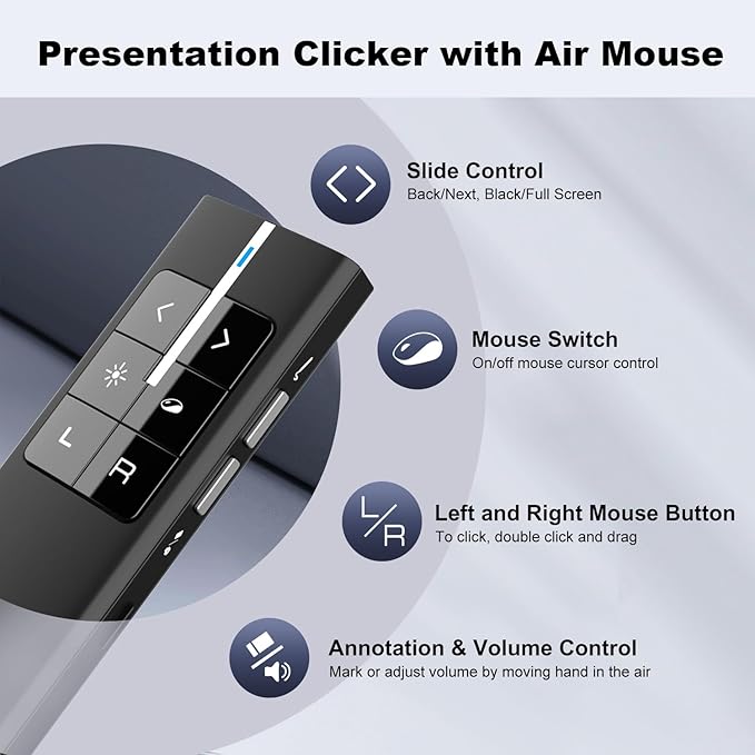Norwii Wireless Presenter Remote for PowerPoint, Presentation Remote Control Clicker with Complete Air Mouse Function, Handheld Mouse Clicker for Mac, Computer, Laptop, Google Slides, N99