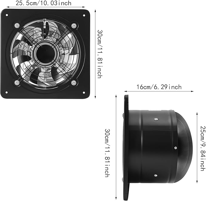 XUFOPLY 9.84 Inch Exhaust Fan, 110V 100W Wall Mounted Vent Fans 2600RPM Kitchen Bathroom Windows Fan Metal Extractor Fan for Attic, Garage, Window Ventilation (Black, 9.84 Inch)