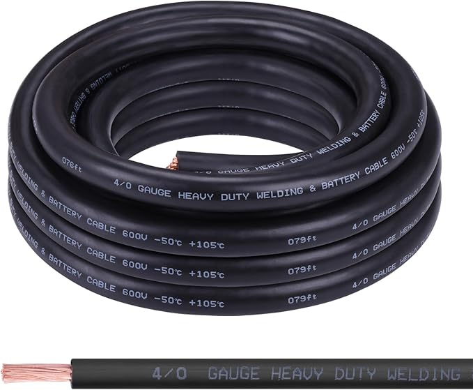 Shirbly 4/0 Gauge Battery Cable,20FT Black 4/0 AWG Pure Copper Wire Welding Cable, for Automotive, Battery, Solar and Generator, Standard USA OFC Wire