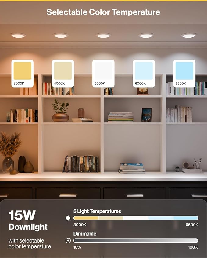 Sunco 96 Pack LED Disc Lights Ceiling 6 Inch, Flush Mount Disk Light, Recessed Can Lighting, 1050 LM, 15W (75W Equivalent), Selectable CCT 3000K/4000K/5000K/6000K/6500K, Dimmable, Damp Rated ETL.