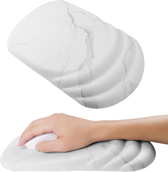 Mouse Pad Wrist Wrist Rest, Comfortable Memory Foam Wrist Rest, Non-Slip PU Base, Ergonomic Wrist Support and Arm Rests for Gaming, Office, Computer Use, Relieve Typing Pain （White Marble）