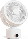 CARONSORT Small Desk Oscillating Fan, Table Air Circulator Fans for Bedroom, Rechargeable Battery Operated with 3 Speeds, Mini Fan 9 Inches, 90° Adjustable Tilt, 30 db Low Noise, White