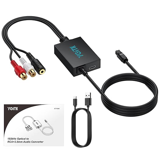 YGiTK 192kHz DAC Digital to Analog Audio Converter SPDIF to RCA+3.5mm Converter with Digital Audio Optical Cable,SPDIF Toslink Optical to RCA Converter for HDTV,DVD,Blu-Ray Players and Game Consoles