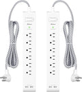 2 Pack Power Strip - 15FT Long Extension Cord, Surge Protector with 6 Outlets and 2 USB Charging Ports, Flat Plug Overload Protection, (1625W/13A/900J), Wall Mount for Home Office and Dorm, ETL Listed