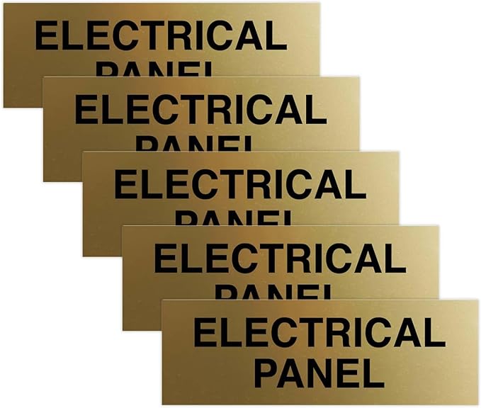 All Quality Basic Electrical Panel Sign - Fire Regulation Safety Compliance Sign - Brushed Gold - Medium (5 Pack)