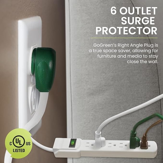 GoGreen Power Inc. (G-16103M-12-2) 6 Outlet Surge Protector, 12FT Cord, White, 2 Pack
