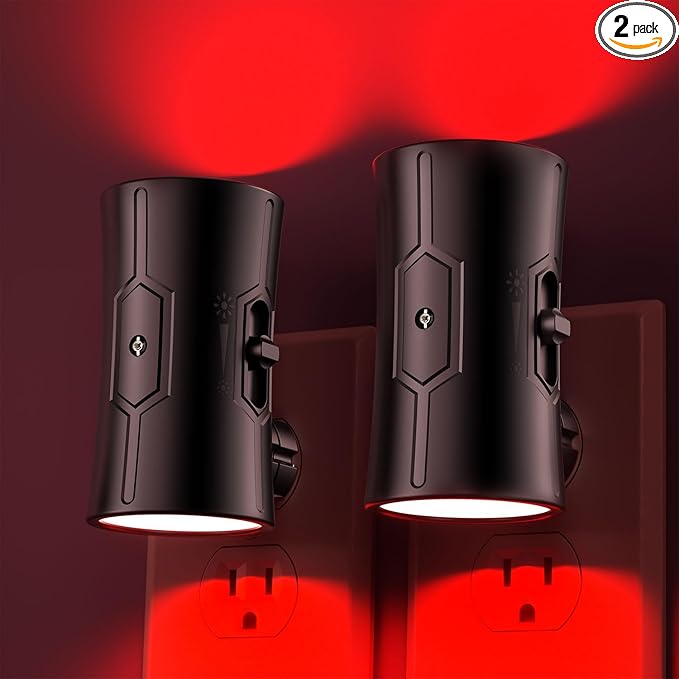 Sujeet LED Night Lights Plug into Wall, Bright Night Light, Dusk to Dawn Sensor, Red Night Light, 0-100LM Adjustable Brightness, Dimmable Nightlights for Hallway, Bathroom Bedroom Kitchen, 2 Pack
