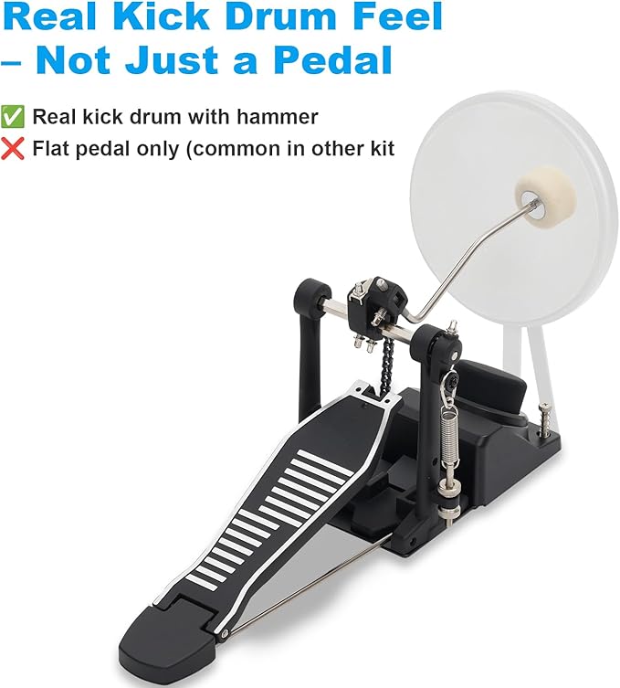 RVONE Electric Drum Set with Kick Hammer Pedal, Electronic Drum Kit for Kids Adult Beginner with 150 Sounds, 10" Cymbals, 4 Quiet Mesh Pads, all-in-one drum set with Throne, Headphones, Sticks