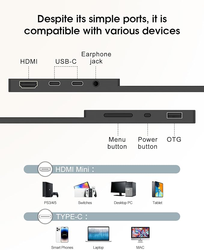 Viyivwine Portable Monitor Touchscreen, 15.6''Laptop Screen Extender, FHD IPS Touch Screen, Travel Monitor with Kickstand & Speaker, HDMI USB C External Monitors for Laptop Phone Computer Xbox Switch