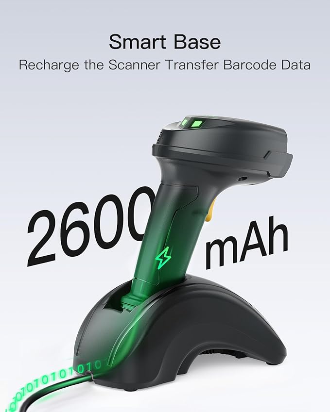 Inateck Wireless Barcode Scanner, 1D/2D QR Code Scanner with Smart Base, Bluetooth/2.4G/USB 3-in-1 Connectivity, Compatible with Windows/iOS/Android/Mac/Linux for Retail/Warehouse/Logistics
