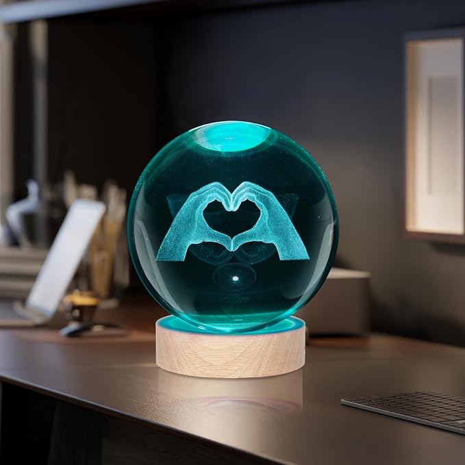 Kopesmsy 3D TayTay Gifts, Cute TS Girl Night Light, 3.15-inch Heart-Shaped Crystal Ball Night Light with 16 Color Changing, Bedroom Decorative Wood Base, Birthday Mother's Day Christmas Gift,