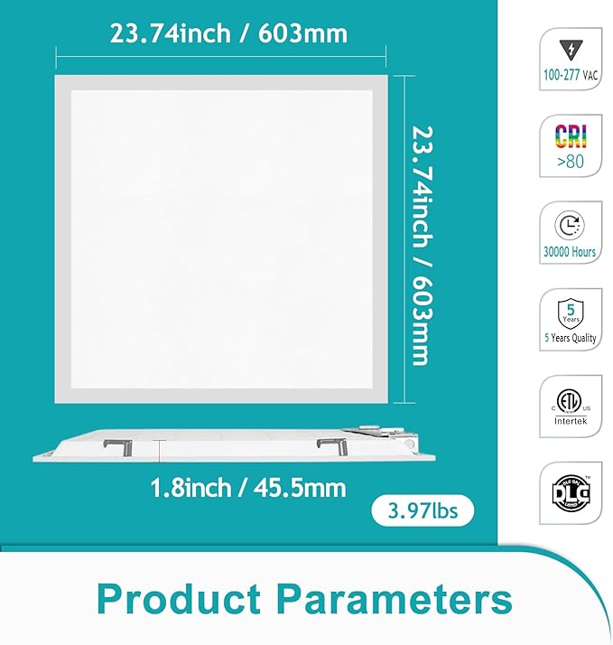 VocgoUU 16-Pack 2x2 LED Flat Panel Light Drop Ceiling, 0-10V Dimmable, 3CCT Selectable (5000K 4000K 3000K) & 3 Wattage Switchable (40W 30W 20W), 100-277Vac, ETL & DLC