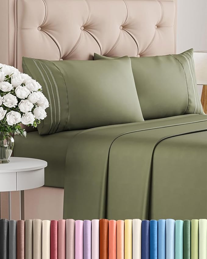 Cal King Size 4 Piece Sheet Set - Comfy Breathable & Cooling Bed Sheets Set - Hotel Luxury Bedding for Women, Men, Kids, Teens, Boys & Girls - Deep Pockets, Soft, Wrinkle Free - Oeko-Tex - Sage Green