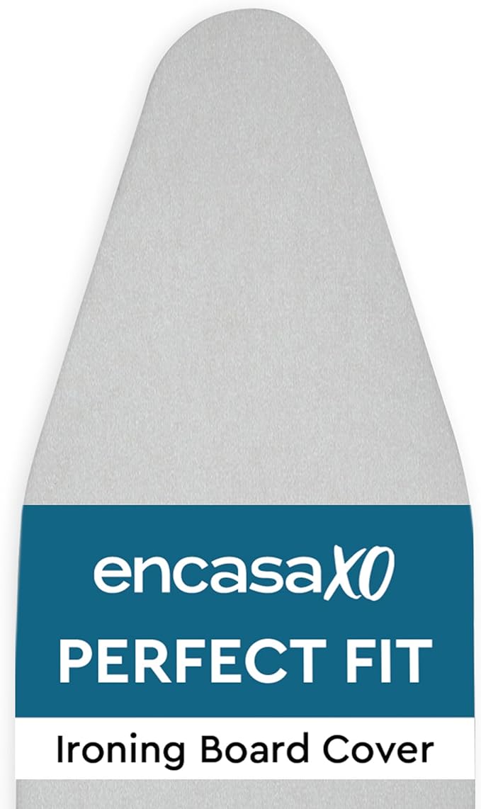 Encasa XO Ironing Board Cover and Pad 54"x18" - 4mm Felt & 2mm Foam Metallized Silver Iron Board Cover with Padding - Heat & Scorch Resistant, Non Slip, Bungee Elasticated, 3 Fasteners Silver Luxury