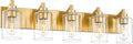 METWET 5-Light Bathroom Light Fixtures, 30 Inch Brushed Gold Vanity Light with Cylinder Clear Glass Shade, Modern Vanity Lighting Fixtures Over Mirror, VL143-BG-5