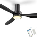 SMAAIR 52" Smart Flush Mount Ceiling Fans with Lights and Remote, Quiet DC Motor, 3-Blade Modern Ceiling Fan, Low Profile Ceiling Fan works with APP/Voice, 8H Timer &24H Schedule, ABS Blades, Black