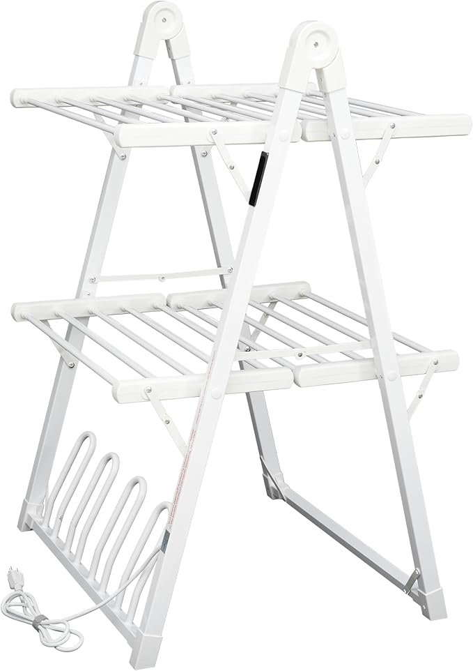 SHARNDY Electric Heated Clothes Drying Rack,Foldable Heated Garment Dryer with Timer Shut-Off Laundry Rack for Clothes Shoes Socks,Aluminum Alloy,White,Plug & Play,(39.37x25.98x23.82in)