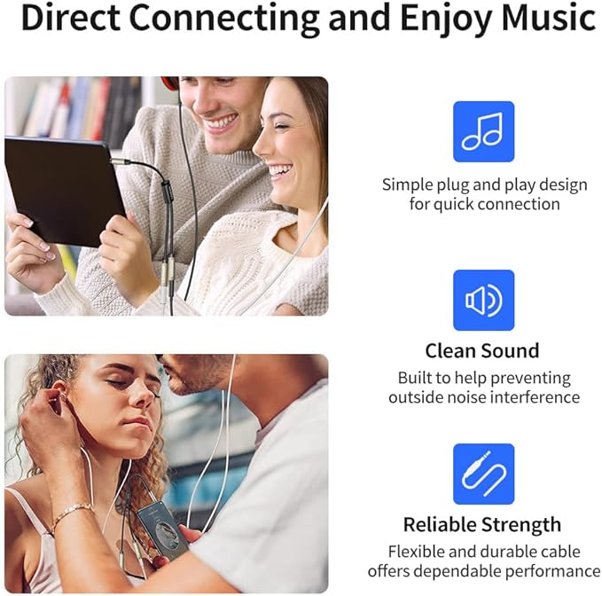 XANHAM 3.5mm Audio Stereo Y Splitter TRS Aux 1/8 Inch Mini Jack Extension 1 in 2 Out Adapter Cable for Headphone Audio Sharing Compatible with iPhone, iPad, iPod, Smartphone, Tablet, Laptop/PC, etc