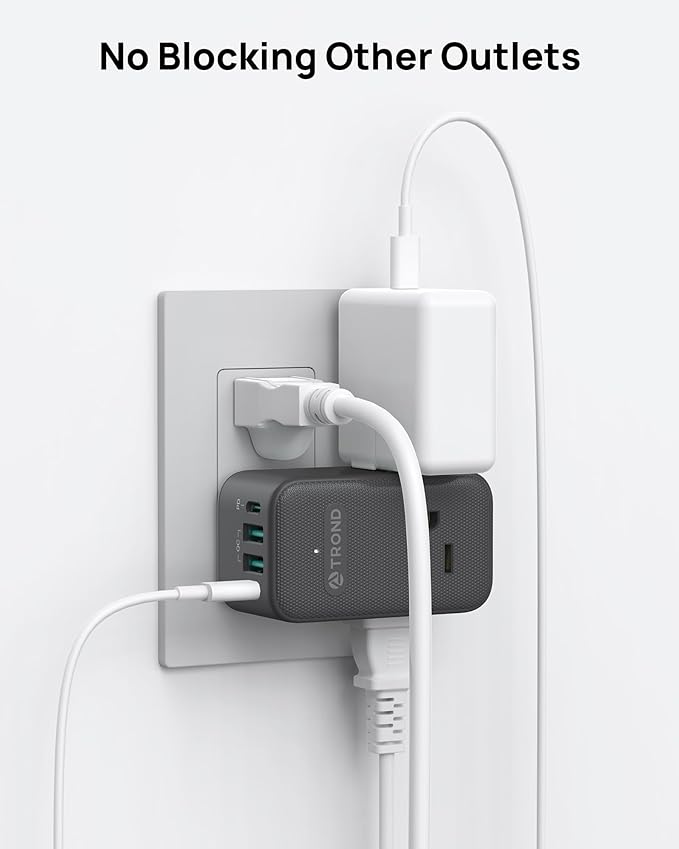 TROND Multi Plug Outlet Extender, 3 AC Outlet Adapter with 360 Rotating Plug, Black Power Splitter with PD 20W USB C Charger, A Compact Solution to Home Dorm Room Travel Cruise Essentials