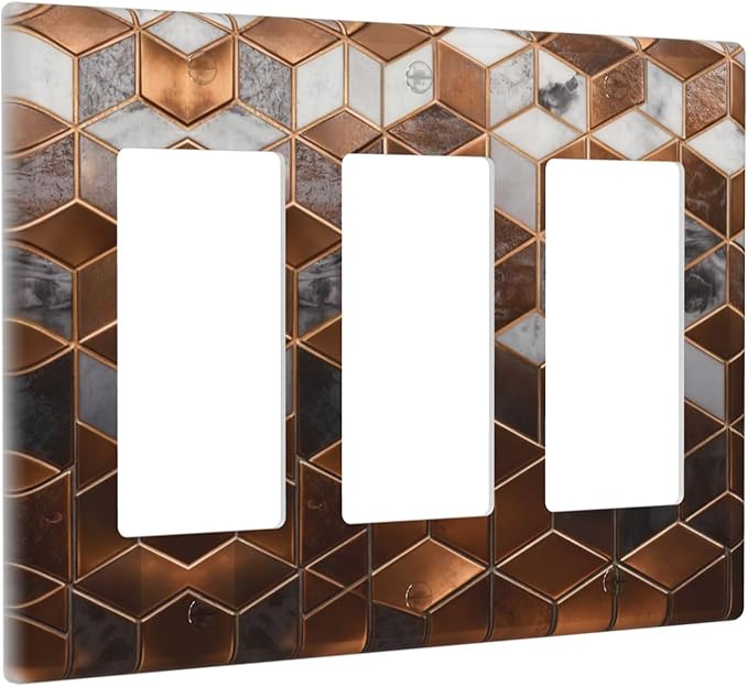 Bvtewkhz Brown Abstract Luxury Modern Geometric Cubic Marble 3 Gang Triple Rocker Decorative Light Switch Covers Electrical Faceplate Switch Plates for Bathroom Kitchen Home