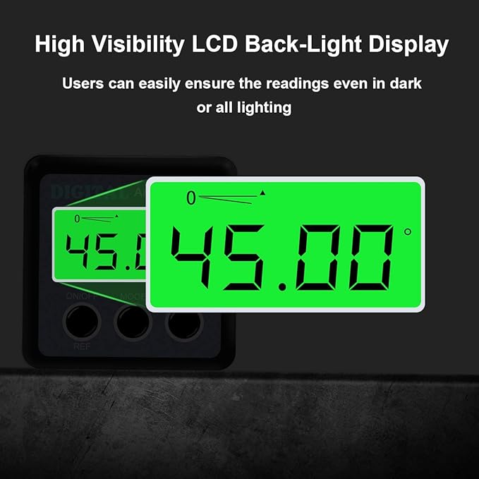 Digital Angle Gauge, Angle Finder Magnetic Digital Level Protractor, Table Saw Accessories with LCD Backlight Display Data Hold and V-groove & Magnetic Base