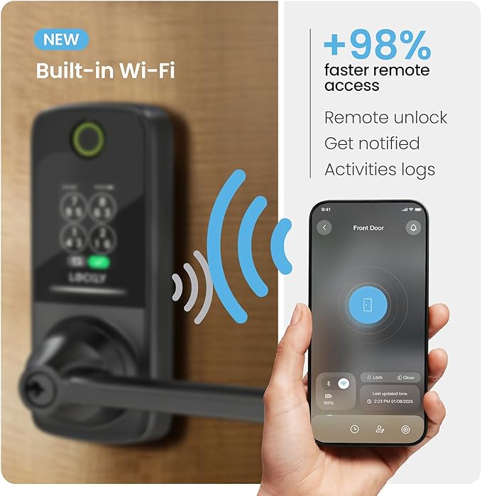 Lockly Smart Lock Secure Pro (2026 Latest Version),Fingerprint Door Lock, Keyless Entry, Built-in Wi-Fi Latch, PIN Genie Keypad (Black)