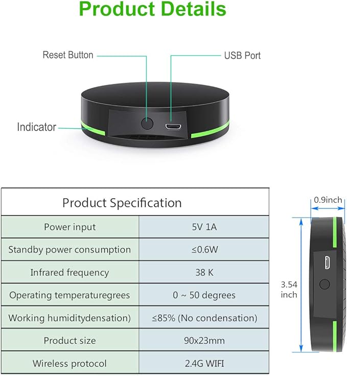 Smart IR Remote Control Hub WiFi Infrared Universal Remote Control IR Blaster Smart Home Automation Compatible with Alexa Google Home