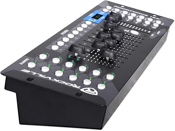 Rockville ROCKFORCE 192-Channel DMX Lighting Controller, Sound-Activated, Programmable Scenes, LED Display, for DJs and Live Events